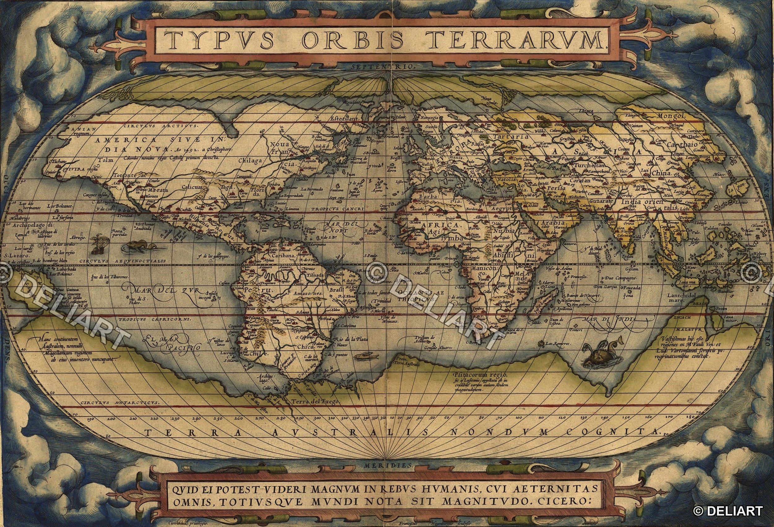 1570 Ortelius World Map Typus  - Star Map Poster avis et prix